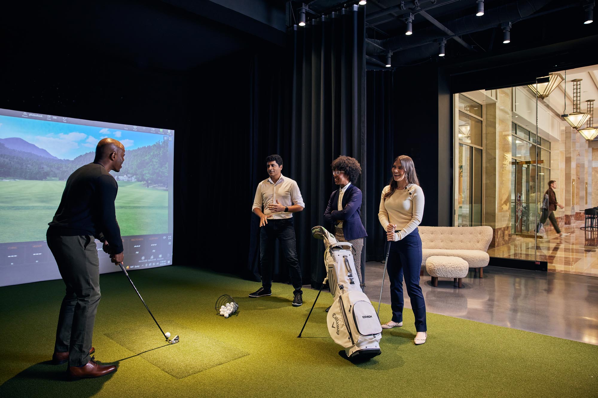 ZO. Fit, Golf Simulator and Atrium Lobby